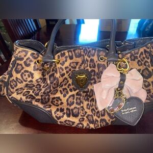 Juicy Couture Leopard Romance Satchel Hand Shoulder Bag With Bow Charm Viral